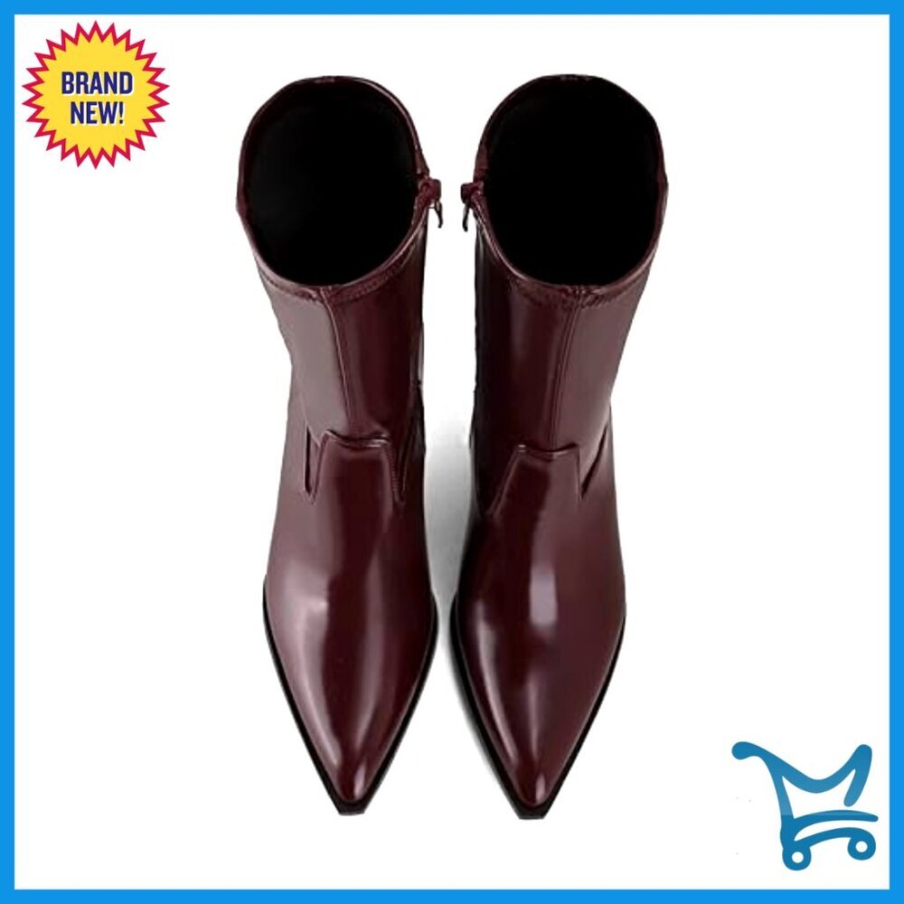 Pointed Toe Kitten Heel Ankle Boots with Side Zipper Stacked Stiletto Booties - Picture 5 of 7